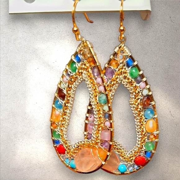 Mosaic Gemstone Teardrop Earrings - Picture 1 of 2